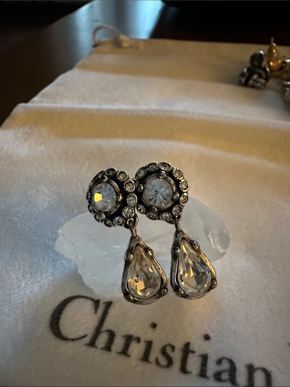 Dior Silver-Tone Clear Crystal Drop Earrings - Picture 3 of 3